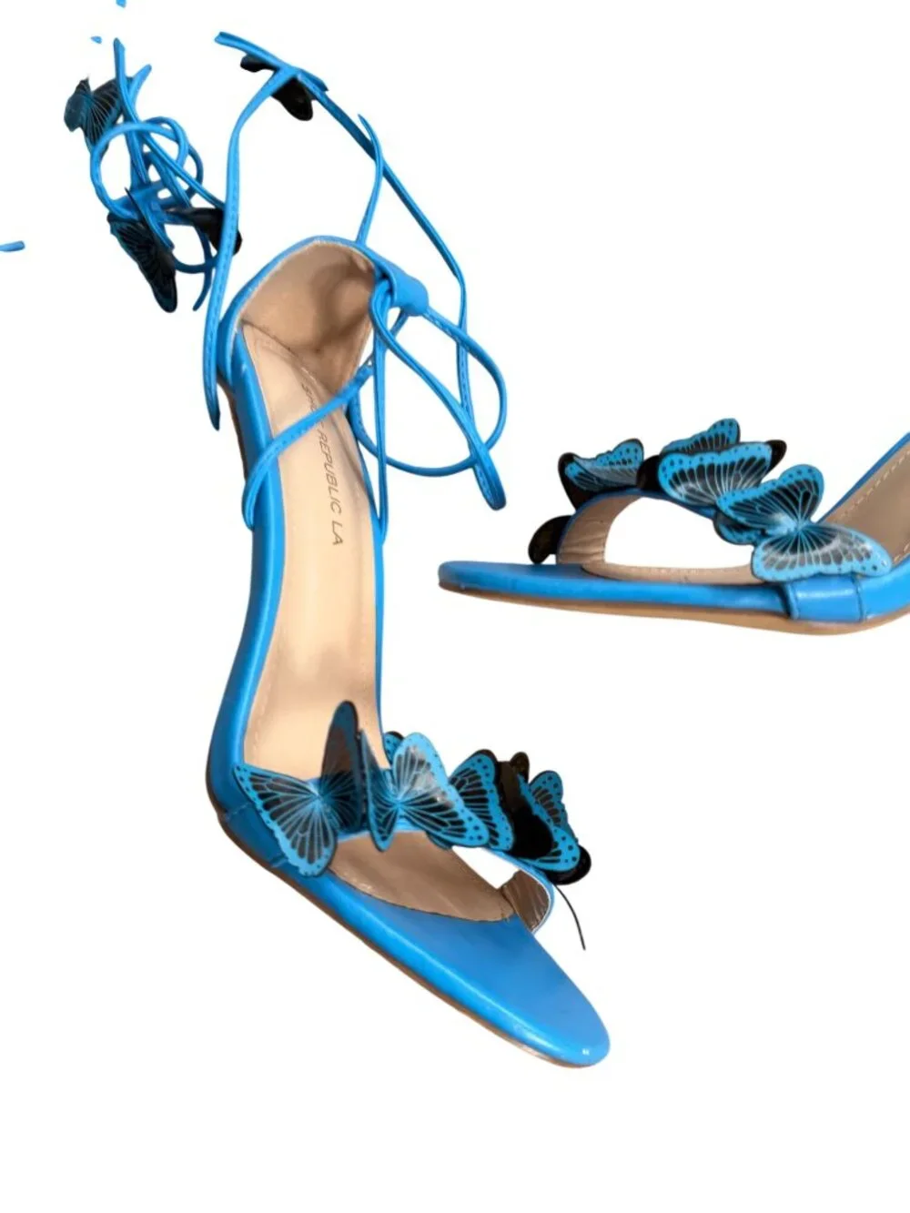 SHOE REPUBLIC LA Blue Butterfly Lace Up Sandals Heels Size 9